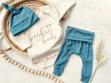 Load image into Gallery viewer, Personalized green and beige newborn outfit custom name boy girl, coming home outfit for baby boy, baby girl outfit, hospital outfit for boy