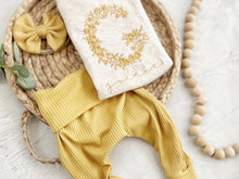 Load image into Gallery viewer, Personalized Golden yellow newborn outfit,custom name girl, coming home outfit for baby girl, baby girl outfit hospital outfit girl bodysuit