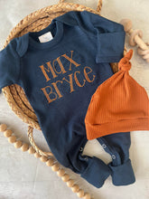 Load image into Gallery viewer, Personalized navy, blue, and beige newborn outfit, coming home outfit for baby boy, baby boy outfit, hospital outfit for boy