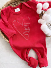 Load image into Gallery viewer, personalized baby outfit with baby name valentines day with heart and baby name