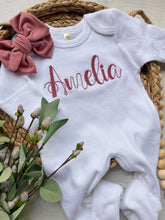 Load image into Gallery viewer, Personalized Baby Girl Romper | White Baby Romper Custom Color Selection Baby Name