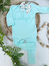 Load image into Gallery viewer, Personalized Baby Girl Outfit | Mint Romper Dark Mint Custom Baby Name
