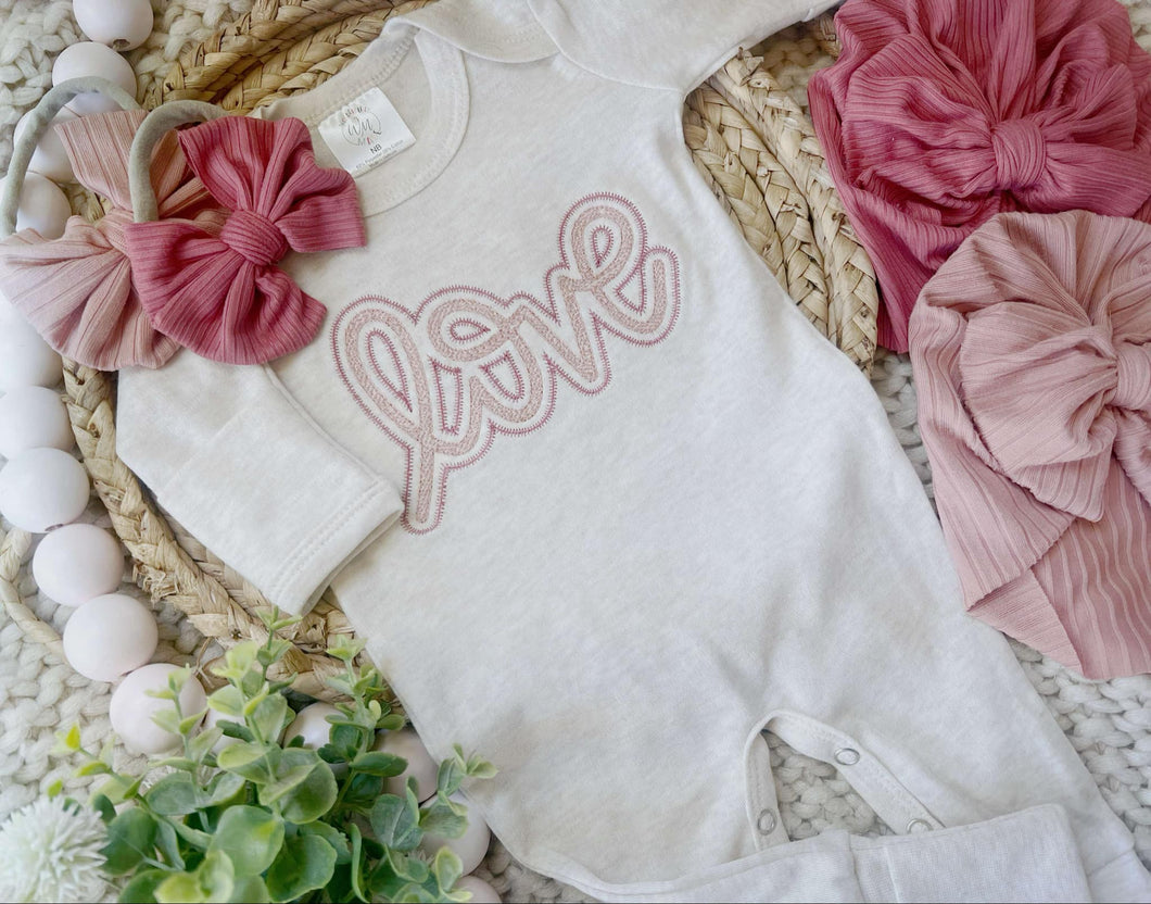 Baby Girl Outfit | Oatmeal Romper Pink Love - Valentine