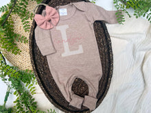 Load image into Gallery viewer, Personalized Baby Girl Outfit | Mocha Brown Romper Beige Stripe Letter Pink Baby Name
