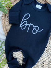 Load image into Gallery viewer, Baby Brother Outfit | Navy Blue Romper - Bro
