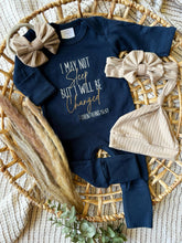 Load image into Gallery viewer, Baby Girl Outfit | Navy Romper - Funny Christian I May Not Sleep But I Will Be Changed

