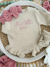 Load image into Gallery viewer, Personalized Baby Girl Newborn Outfit | Oatmeal Sweater Romper Custom Color Baby Name
