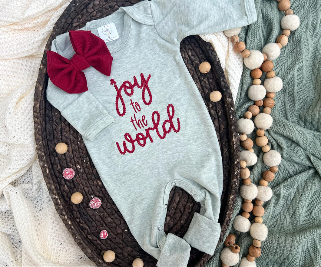 Christmas Baby Outfit | Sage Green Romper - Joy To The World