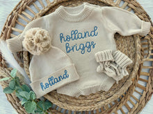 Load image into Gallery viewer, Personalized Baby Girl Newborn Outfit | Oatmeal Sweater Romper Baby Name
