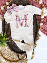 Load image into Gallery viewer, Personalized Baby Girl Outfit | Oatmeal Romper Floral Purple Pink Baby Initials - Madison Harper
