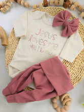 Load image into Gallery viewer, Baby Girl Outfit | Oatmeal Bodysuit Jesus Love Me
