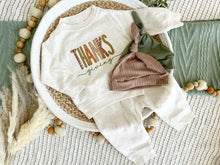 Load image into Gallery viewer, Fall Baby Name Sweatshirt Set | Oatmeal Pullover Orange Green Thanksgiving

