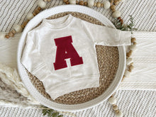 Load image into Gallery viewer, Personalized Baby Sweatshirt Set | Oatmeal Pullover Red Letter Game Day Baby Name
