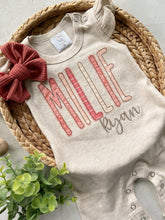 Load image into Gallery viewer, Personalized Flutter Romper | Oatmeal Ruffle Sleeve Romper Pink Cream Custom Baby Name - Millie Ryan
