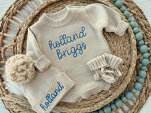 Load image into Gallery viewer, Personalized Baby Girl Newborn Outfit | Oatmeal Sweater Romper Baby Name
