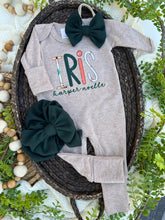 Load image into Gallery viewer, Personalized Baby Girl Outfit | Mocha Brown Romper Pink Green Custom Baby Name - Iris Harper
