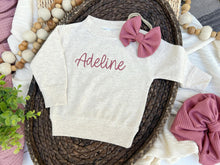 Load image into Gallery viewer, Personalized Baby Name Outfit | Oatmeal Pullover Sweatshirt - Adeline Pink
