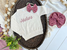 Load image into Gallery viewer, Personalized Baby Name Outfit | Oatmeal Pullover Sweatshirt - Adeline Pink
