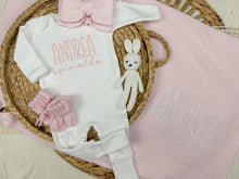 Load image into Gallery viewer, Personalized Baby Girl Outfit | White Cotton Romper Pink Baby Name
