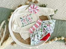 Load image into Gallery viewer, Christmas Baby Sweatshirt Set | Oatmeal Pullover Merry Christmas Holly With Stripes
