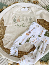 Load image into Gallery viewer, Personalized Baby Boy Outfit | Oatmeal Bodysuit Simple Trees Custom Name
