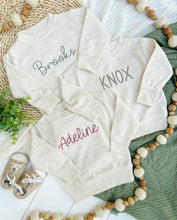 Load image into Gallery viewer, Personalized Name Sweatshirt | Oatmeal Pullover Pink Green Blue
