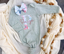 Load image into Gallery viewer, Personalized Baby Girl Outfit | Sage Knotted Gown Floral Pink Green - Paige
