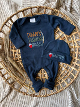 Load image into Gallery viewer, Custom Baby Boy Outfit | Navy Romper - Daddy&#39;s Fishing Buddy
