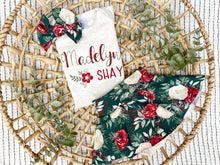 Load image into Gallery viewer, Personalized Baby Girl Outfit | Oatmeal Bodysuit Green Floral Skirt Baby Name
