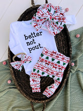 Load image into Gallery viewer, Christmas Baby Outfit | White Bodysuit - Better Not Pout Christmas Sweater
