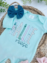 Load image into Gallery viewer, Personalized Baby Girl Outfit | Ming Green Romper Floral Green Pink Baby Name - Hallie Reese
