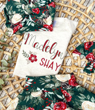 Load image into Gallery viewer, Personalized Baby Girl Outfit | Oatmeal Bodysuit Green Floral Skirt Baby Name
