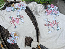 Load image into Gallery viewer, Personalized Baby Girl Outfit | Oatmeal Romper Golden Floral Big Letter Pink Baby Name
