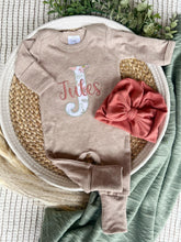 Load image into Gallery viewer, Personalized Baby Girl Outfit | Mocha Brown Romper White Floral Letter Pink Baby Name
