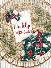 Load image into Gallery viewer, Personalized Baby Girl Outfit | Oatmeal Bodysuit Green Floral Skirt Baby Name
