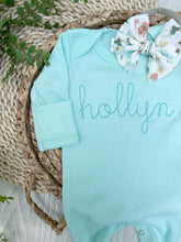 Load image into Gallery viewer, Personalized Baby Girl Outfit | Mint Romper Dark Mint Custom Baby Name

