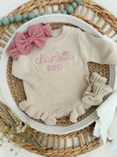 Load image into Gallery viewer, Personalized Baby Girl Newborn Outfit | Oatmeal Sweater Romper Custom Color Baby Name
