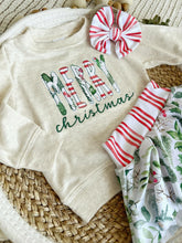 Load image into Gallery viewer, Christmas Baby Sweatshirt Set | Oatmeal Pullover Merry Christmas Holly With Stripes
