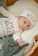 Load image into Gallery viewer, Personalized Baby Boy Outfit | Natural Cotton Romper Sage Green Baby Name
