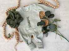 Load image into Gallery viewer, Personalized Newborn Baby Girl Romper | Green Romper Floral Initial Dark Sage Green Baby Name - Ivy Maelyn
