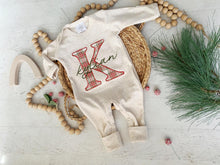 Load image into Gallery viewer, Personalized Baby Boy Outfit | Oatmeal Romper or Gown Christmas Plaid Custom Baby Name
