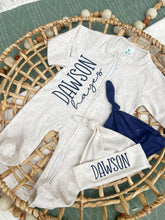 Load image into Gallery viewer, Personalized Baby Boy Newborn Outfit | Oatmeal Zip Romper Custom Color Baby Name

