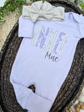 Load image into Gallery viewer, Personalized Baby Girl Outfit | Purple Romper Purple White Baby Name
