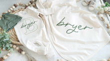 Load image into Gallery viewer, Personalized Baby Boy Outfit | Oatmeal Romper Light Green Stripe Big Letter - Bryer
