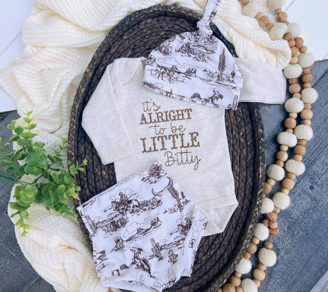 Cowboys Baby Outfit | Oatmeal Bodysuit - It's Alright To Be Little Bitty Ranch