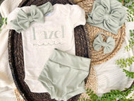 Personalized Baby Girl Outfit | Oatmeal Beige Bodysuit Sage Green Baby Name