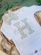 Load image into Gallery viewer, Personalized Baby Girl Outfit | White Romper Floral Letter Pink Pastel Baby Name
