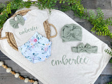 Load image into Gallery viewer, Personalized Baby Girl Outfit | Oatmeal Beige Bodysuit Sage Green Floral Baby Name
