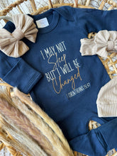 Load image into Gallery viewer, Baby Girl Outfit | Navy Romper - Funny Christian I May Not Sleep But I Will Be Changed
