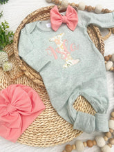 Load image into Gallery viewer, Personalized Baby Girl Outfit | Sage Green Romper Floral Letter Pink Baby Name
